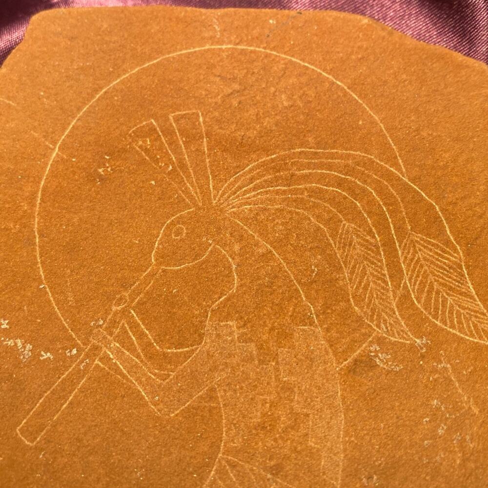 Kokopelli Petroglyphs Replica “Big Head Dress” signed Harry Black red rock stone